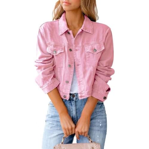 Women Witner Jacket 2021 for Autumn Turn-down Collar All Match Short Long Sleeve Solid Color Denim Jacket for Winter