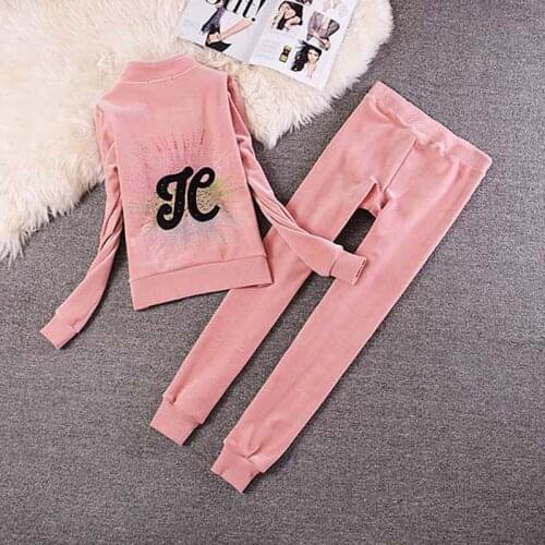 Women Velet Tracksuit Stand Collar Sweater Casual Suit Spring Autumn 2 Piece Set Pants Sporting Suit Femme Clothing S-XL
