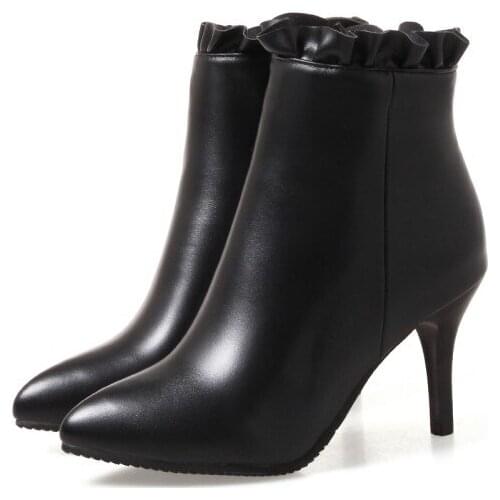 Big Size 9 10 11-16 boots women shoes ankle boots for women ladies boots Lace side zipper pointed heel