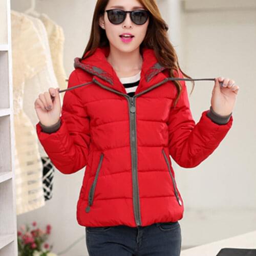 Winter Polyester Womens Down Jacket Hooded Long Sleeve Cardigan Zipper Pockets Solid Korean Style Vogue Casual Down Jacket