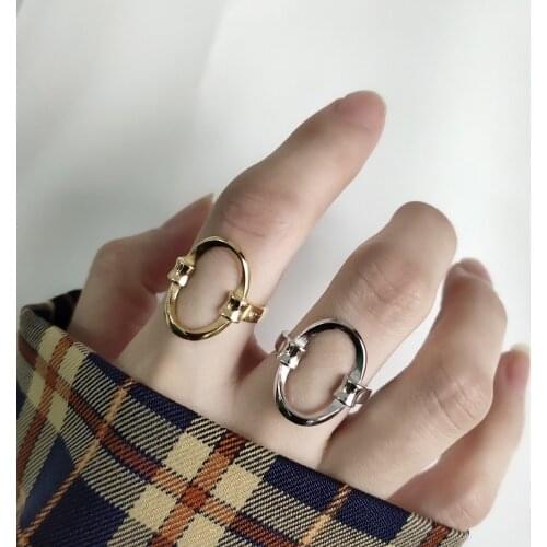 Hollow Oval Round Wedding Engagement Rings for Women Adjustable 925 Sterling Silver Ring Band Hiphop Love Gift