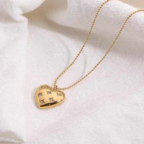 2021 New Trend 18K Gold Plated Stainless Steel Starburst Diamond Heart Pendant Charm Necklace For Women Trendy Jewelry Gift