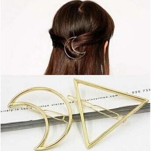 2016 Simple Fashion Women Gold Silver Metal Moon & Triangle Hair Clip Hairpin Bang Hair Pin Hair Jewelry Accessories For Girls
