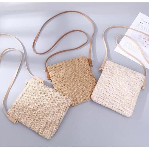 2021 Womens Straw Plait Small Square Bags One Shoulder Slanted Across Bag Handbag Coin Purses Summer Casual Sweet Holiday Tote