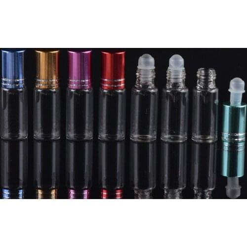 MUB - 36pcs/lot Glass Rollerball Bottle 5ml Sample Vials for Essential Oil Perfume Bottles Roll on Aluminum Cap Empty Container