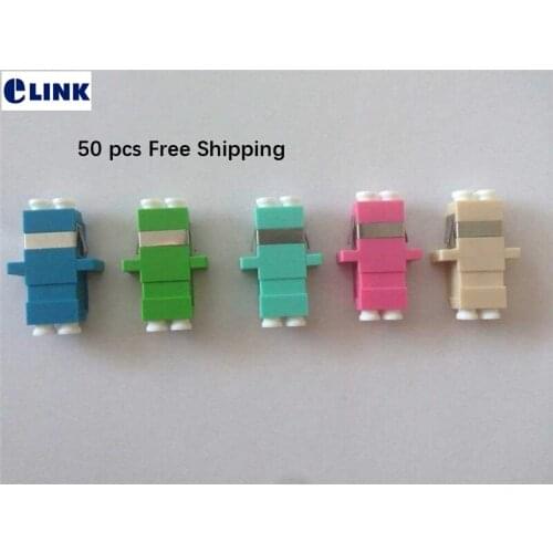 50pcs LC fiber adapter duplex blue gray green aqua Pink SM MM OM3OM4 APC LC DX optic fibre connector ftth coupler two part 0.2dB