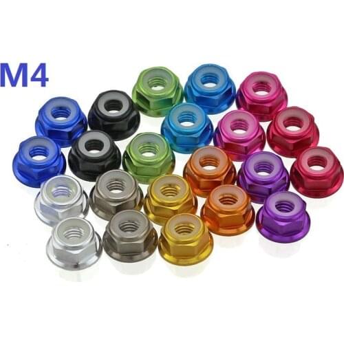50pcs/lot High Quality M4 Colourful Anodized Silver/Black/Deep blue/light blue/red Aluminum Alloy Flange Nylon insert Lock Nuts