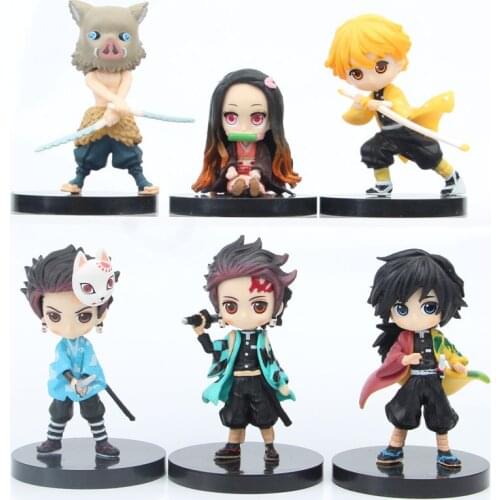 6pcs/set Kawaii Anime Dolls Demon Slayer Cute Cartoon Desktop Decorative Ornaments Model Figures Childrens Toys Gifts Y409
