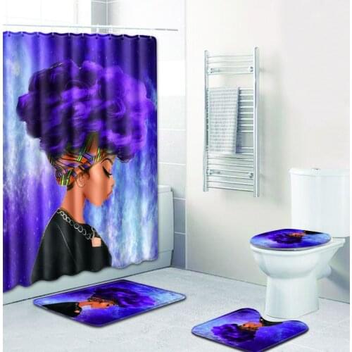 African womens shower curtain floor mat set combination four-piece suit bathroom toilet carpet shower room Rug