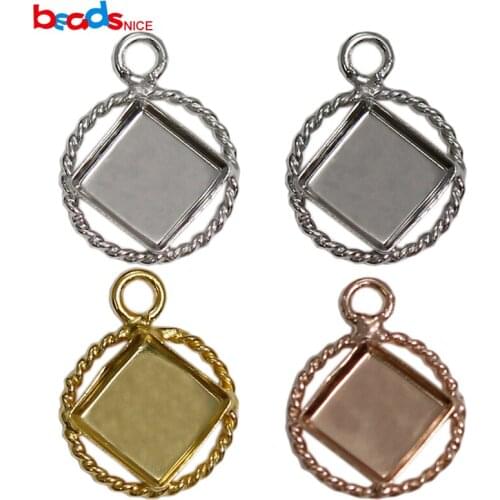 Beadsnice ID39510smt2 Square Sterling Silver 925 Ball Wire Bezel Cup Tray Pendant For Setting Flat