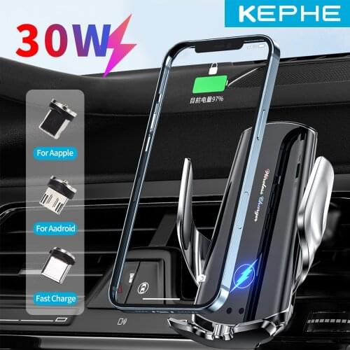 KEPHE Qi Wireless Charger Car Mount Automatic 30W /10W Air Vent Phone Holder for iPhone 12 11 XS XR Samsung S20 S10E Note 20 10