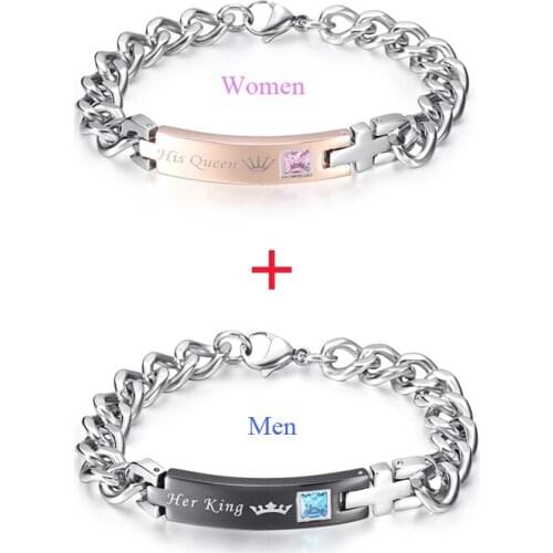 IJL0177 Free Engraving Women&Men Couple Bracelet ,316L Stainless Steel Curb Chain Bracelet For Loves With Free Velvet Bag