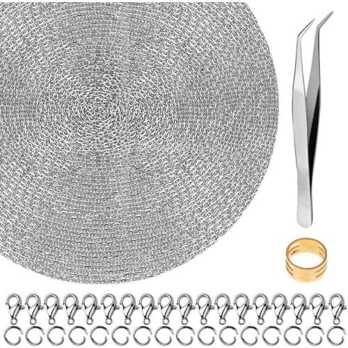 50 Feet Jewelry Chain Necklace Chains 2.0mm Stainless Chain with 100 Jump Rings 30 Lobster Clasps for Jewelry Making