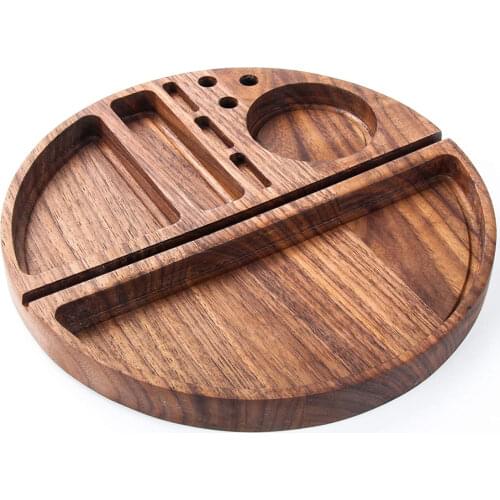 Wood Rolling Tray Black Walnut Smoking Rolling Paper Console Tobacco Herb Grinding Rolling Weed with Tray 3 Tobacco Slots