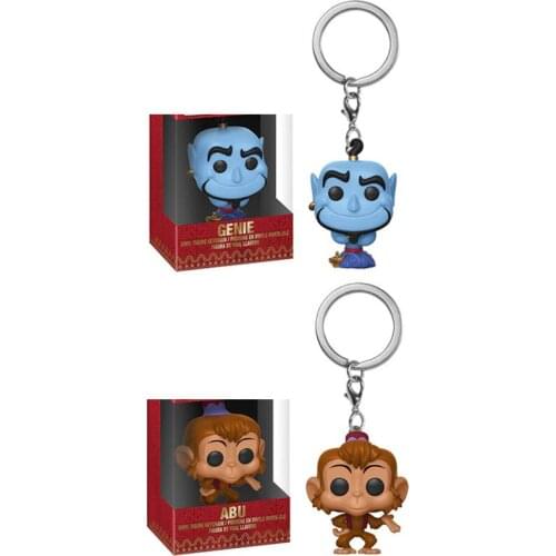 FUNKO Disney Cartoon Pocket Keychain Aladdin & Genie Abu Vinyl Action Figures Collection Model Toys For Children Gift