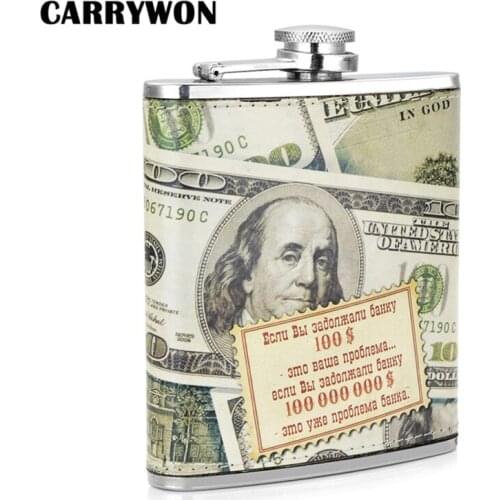 GENNISSY Dollar Paper Money Pattern Hip Flask Mini Traval/Outdoors Stainless Steel 7oz Wine Flask Gift For Husband