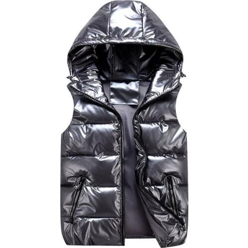 Glossy Down Cotton Vest Womens Jacket 2021 New Autumn Winter Couple Waistcoat Sleeveless Hooded Vest Coat Female Tops Clothes