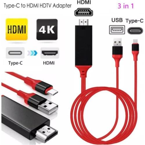 6FT/2M 1080P Ultra HD Type-C to HDMI-compatible HDTV Adapter Cable 4K*2K Video Cable Compatible For Iphone iPad mini ,iPad Air