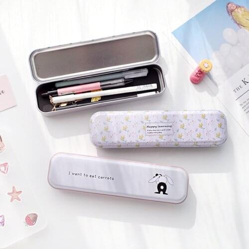 Creative ironwork stationery box Korean machou iron pen box Korean version student simple iron case stationery storage box