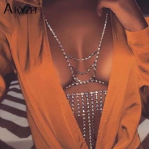 Fashion Full Rhinestone Body Chain Jewelry Unique Sparkly Crystal Sexy Bra Body Statement Necklace Body Belly Chain for Women