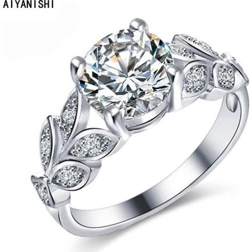 AIYANISHI Trendy Rings For Women 925 Silver Bridal Wedding Round Cubic Zirconia Engagement Ring Bijoux Femme Drop Shipping
