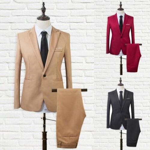 2021 Latest Design Men Suit Set Lapel Formal Stylish One Button Pockets Blazer for Wedding Party