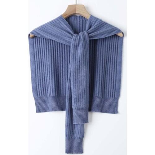 Autumn And Winter New 100% Wool Knitted Shawl Womens Cold-Proof Shoulder Guard Neck Infrared Pierced Cloak Tied Scarf Trend