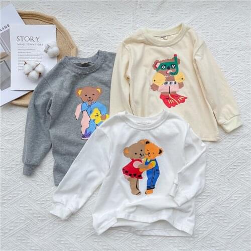 Autumn Boys And Girls Long T-Shirt Cartoon Bear Outer Wear Bottoming Shirt Childrens Home Service 1-5 Years Old