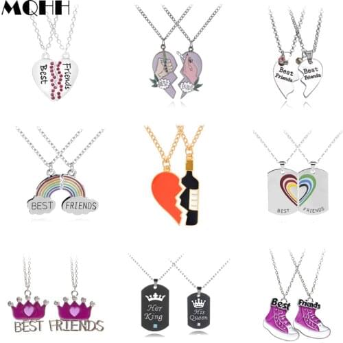 Best Friends Necklace Set Love Rainbow Crown Shoes Cigarette Broken Heart Necklace Fashion Woman Jewelry Accessories Gift Friend