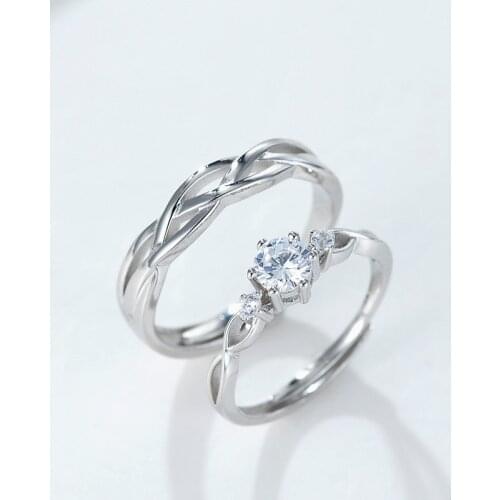 S925 Sterling Silver Couple Ring Light Luxury Pair Ring Opening Adjustable Long Distance Love Ring 925 Silver Ring Set
