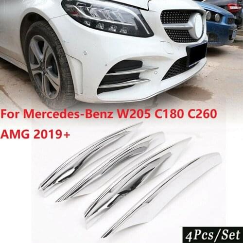 For Mercedes-Benz W205 C180 C260 AMG 2019+ Front Bumper Fog Light Splitter Air Grille Cover Chrome