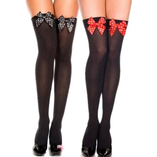 Shengrenmei Sexy Stockings Black/Red Dot Bow Stay Up Hosiery Thigh High Stockings Sexy Lingerie for Women Cosplay Mesh Stockings