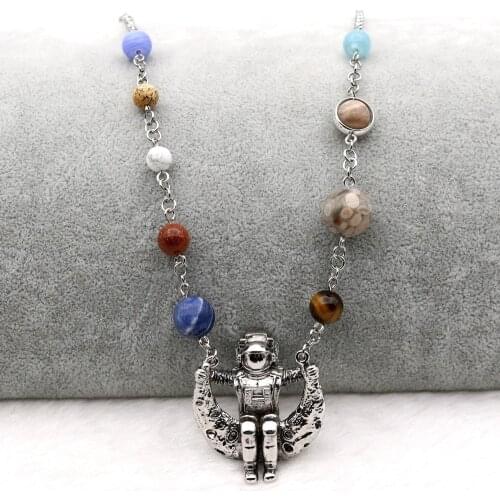 Solar System 9 Planets Astronaut On The Moon Amazing Pendant Necklace Couple Novelty Jewelry Stainless Steel Chain Necklace