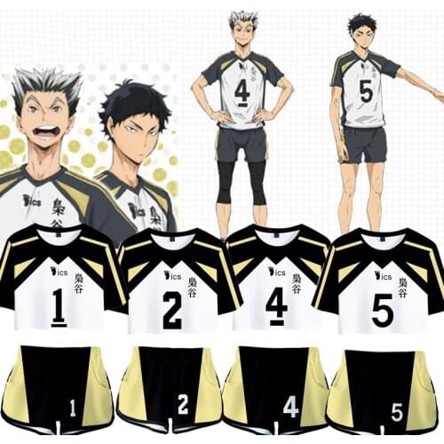 2pcs Akaashi Keiji / Bokuto Koutarou Sport Uniform Cosplay Haikyuu Fukurodani Academy Jersey Volleyball Team Top+Shorts C42K172
