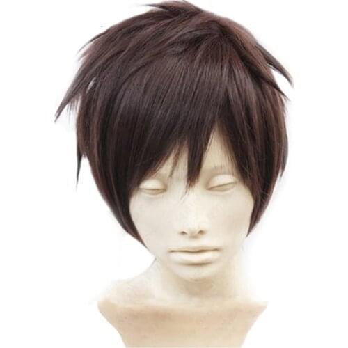 Attack on Titan Eren Jaeger Dark Brown Cosplay Wig Short Mens Synthetic Hair + Free Wig cap