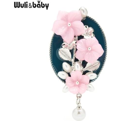 Wuli&baby Pink Flower Pearl Waterdrop Brooches Women Office Suits Shirt Brooch Pins Gifts