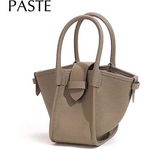 Niche Style Chic Japan Elephant Gray Tote Bag Small 100% Genuine Leather Women Handbag Simple Lichi Pattern Luxury Trapeze Bag