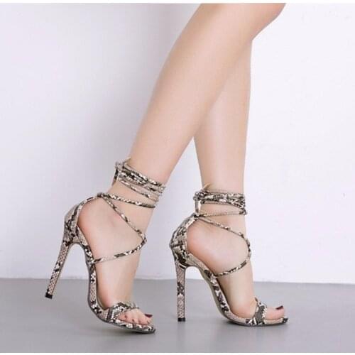 2021NEW Summer Womens Sandals PU Lace-Up Thin High Cover Heel Shallow Mature Serpentine Dance Solid Pumps 35-40