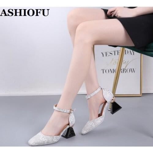 ASHIOFU Hot Handmade 2020 New Womens Retro Sandals Wine-glasses Heel Party Prom Shoes Evening Daily Wear Fashion Court Shoes