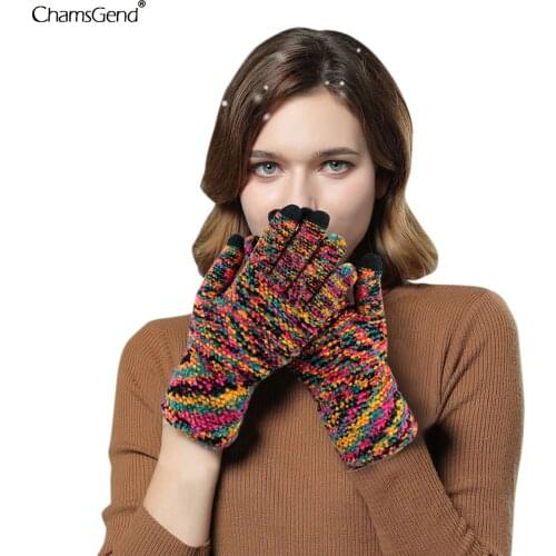 Womens Cashmere Wool Knitted Gloves Winter Thick Non-slip Touch Screen Warm Gloves Solid Mittens For Mobile Phone Tablet