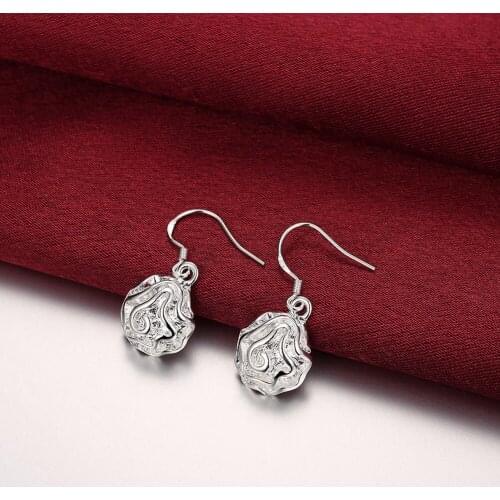 Hot New 925 Sterling Silver Pretty Rose flower Earrings for Women Fashion temperament Holiday gift classic party wedding Jewelry