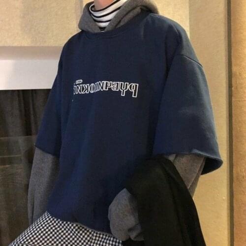 Female Hoodies Fashion New Patchwork Loose Letter Printing Vintage Korean Streetwear Womens Plus Size Pullovers