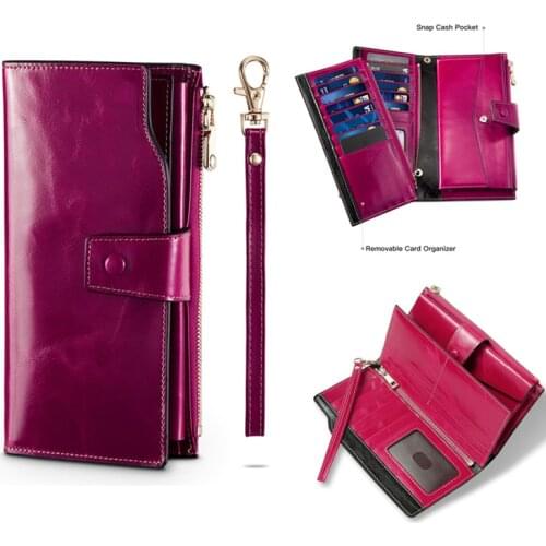 NEW Blocking Genuine Leather Women Wallet Long Lady Leather Purse Luxury Oil Wax Leather Female Wallet Coin Purse wholesale