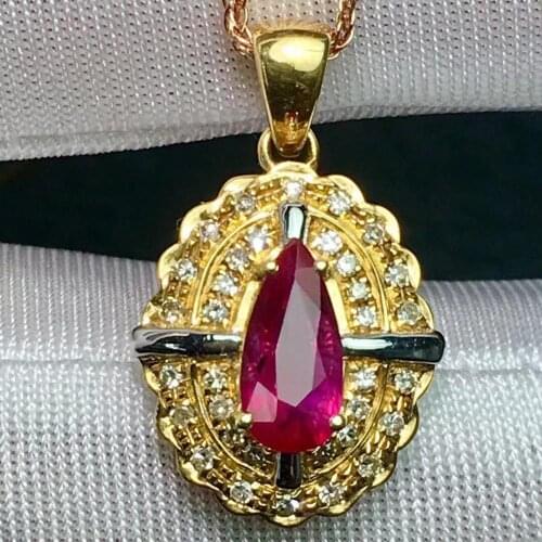 Fine Jewelry Real 18K Gold AU750 G18K Natural 100% Red Ruby 0.92ct Pendant Gold Diamond Pendant Gemstone Necklaces for Women