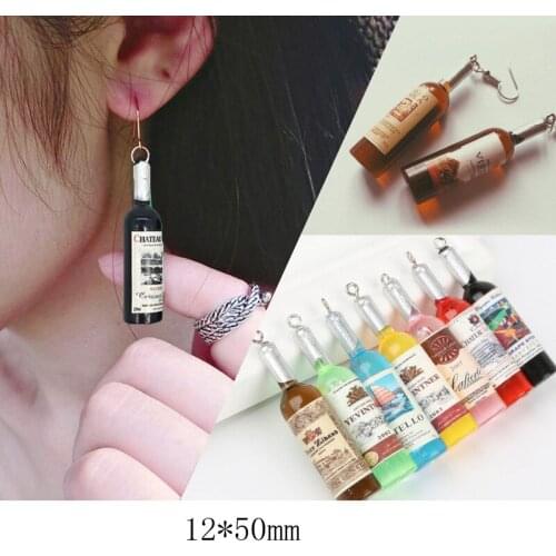 10pcs 12*50mm Simulation Plastic Wine Bottle Charms Pendant Cocktail Bottle Charms DIY Earring Keychain Jewelry Making Accessory