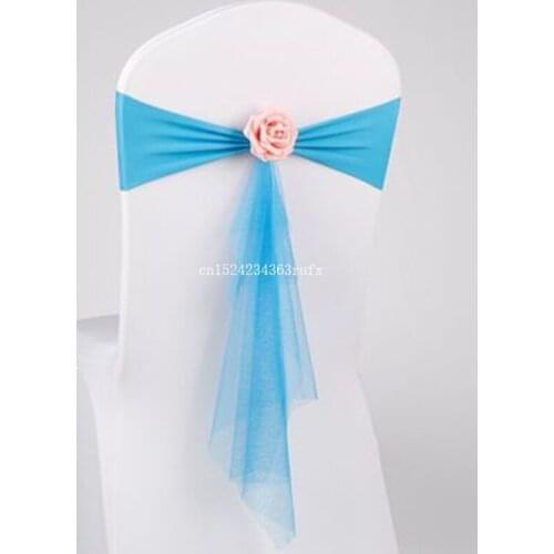 200pcs Spandex Sashes Chair Sash Wedding Lycra Bow Tie Band with Rose Ball Artifical Flower and Organza