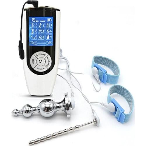 Electro Shock Stainles Steel Big Bead Anal Plug Urethral Catheter Penis Ring For Man Penis stimulation Sex Toy USB charging Host