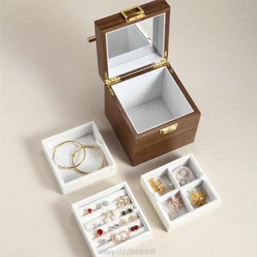 Large 3-Layer Wooden Jewelry Box Luxurious Velvet Earring Necklace Desktop Cosmetic Storage Box with Portable JE21 21 Dropship