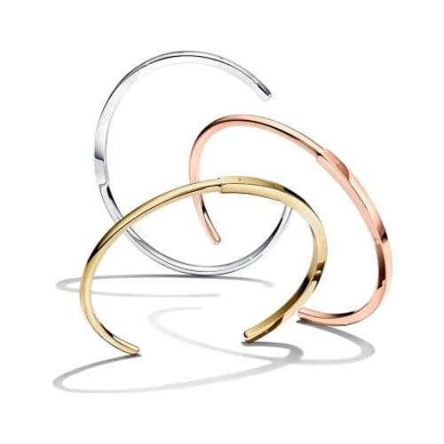 Authentic 925 Sterling Silver Bracelet Rose Gold pan Signature I-D Bangle Fit Women Bead Charm Diy Fashion Jewelry