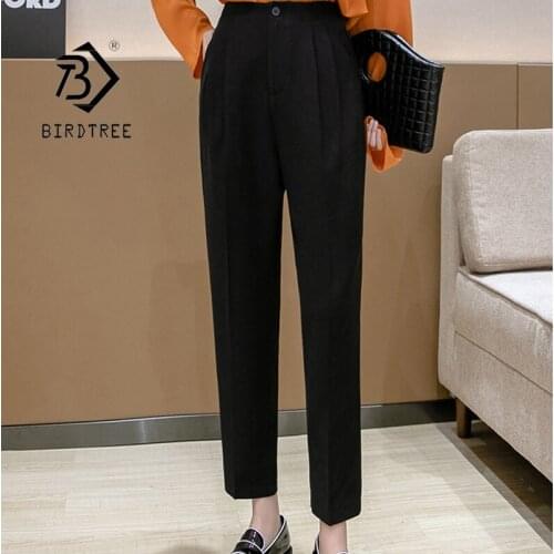 Office Lady Solid Casual Suit Pants 2021 Spring Autumn Workwear Straight High Waist Trousers Chic Harem Capris Pant B18440X